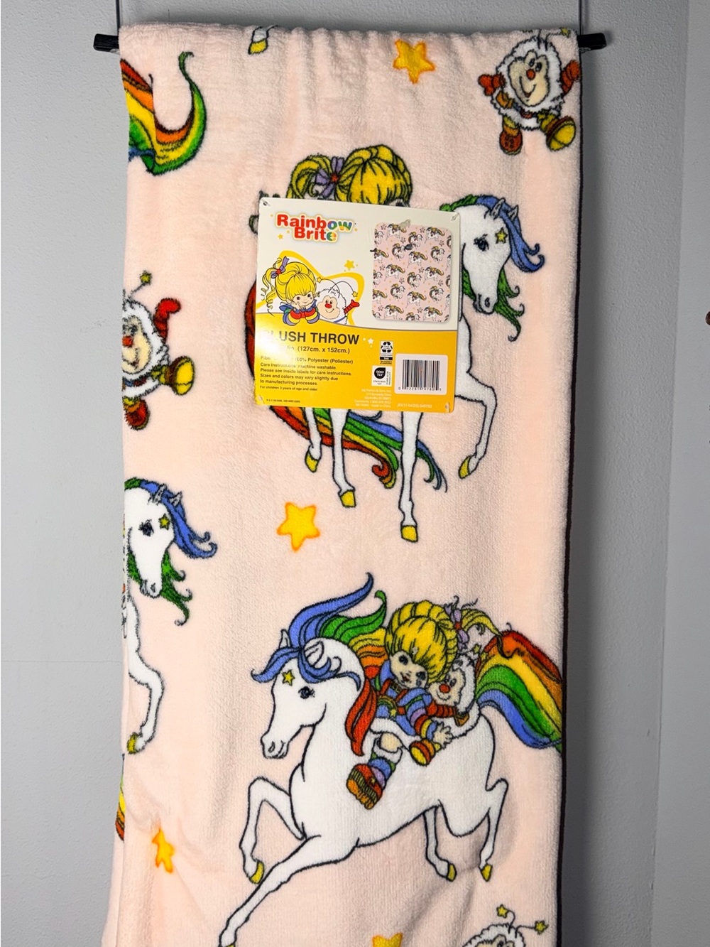 Rainbow Pink Unicorn Plush Throw Blanket with Multicolor Accents - Rainbow Brite